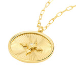 將圖片載入圖庫檢視器 14k Yellow Gold Diamond Cross Round Medallion Pendant Charm Necklace
