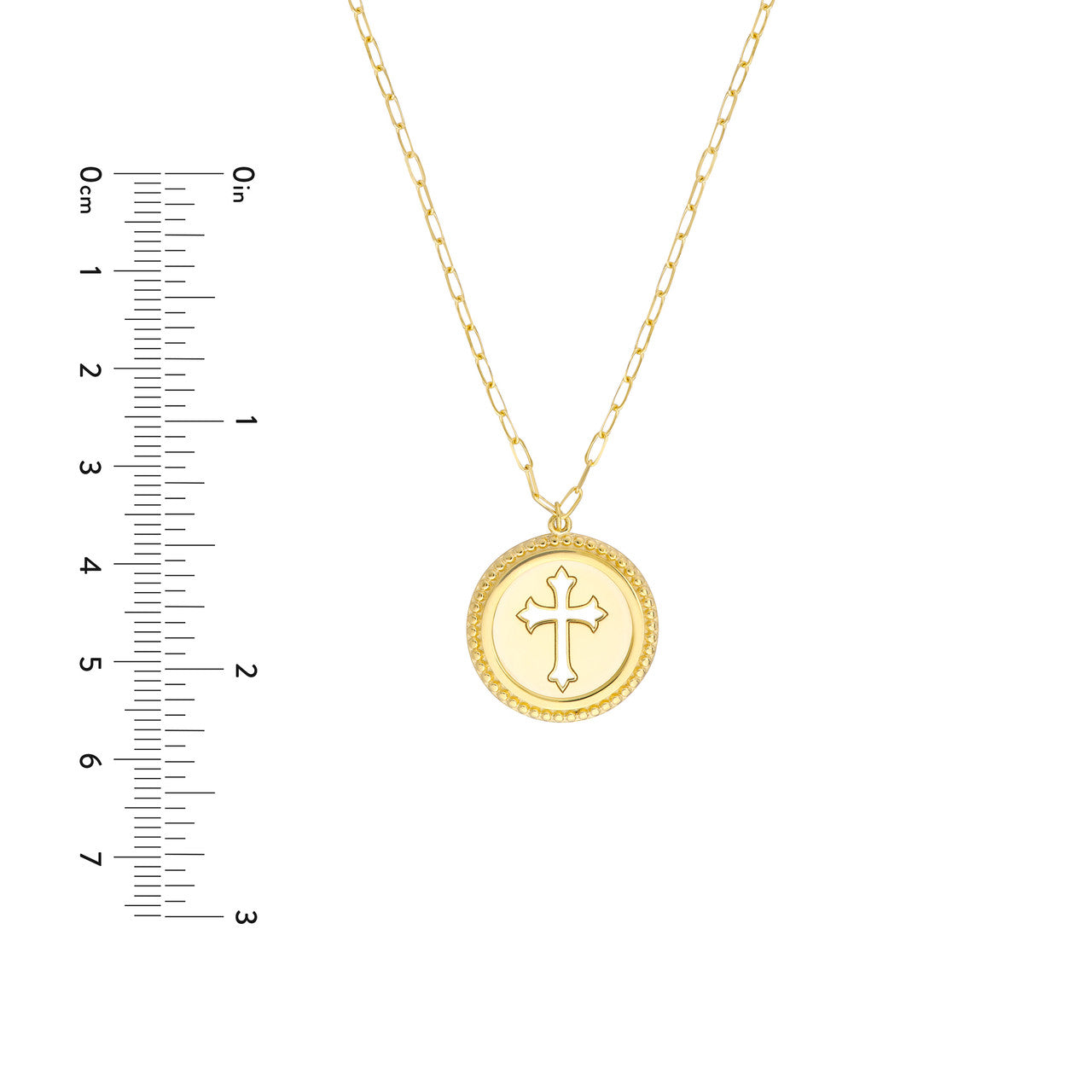 14k Yellow Gold Cutout Cross Round Medallion Pendant Charm Necklace