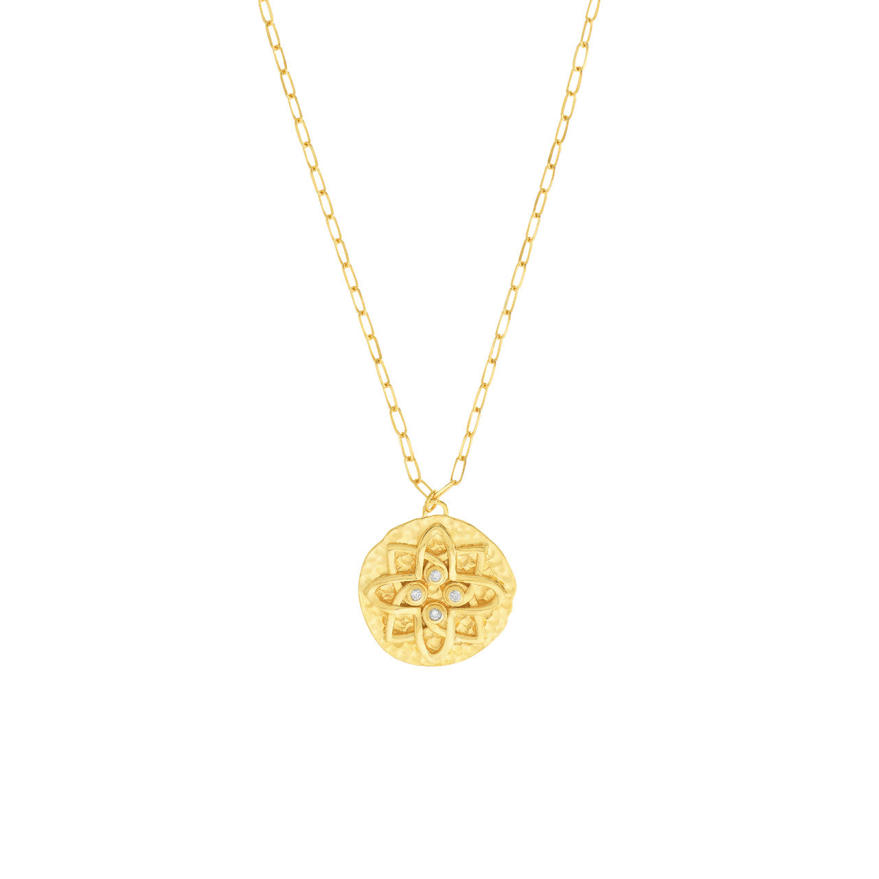 14k Yellow Gold Diamond Lotus Flower Round Floral Medallion Pendant Charm Necklace