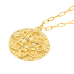 Load image into Gallery viewer, 14k Yellow Gold Diamond Lotus Flower Round Floral Medallion Pendant Charm Necklace
