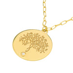 Load image into Gallery viewer, 14k Yellow Gold Diamond Tree of Life Round Medallion Pendant Charm Necklace
