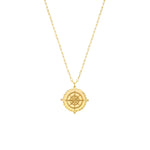 Lade das Bild in den Galerie-Viewer, 14k Yellow Gold Wind Rose Compass Round Medallion Pendant Charm Necklace
