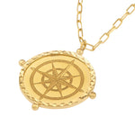 Charger l&#39;image dans la galerie, 14k Yellow Gold Wind Rose Compass Round Medallion Pendant Charm Necklace
