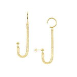 將圖片載入圖庫檢視器 14k Yellow Gold Diamond Cut Triple Bead Chain Drape Earrings with Ear Cuff
