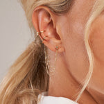 將圖片載入圖庫檢視器 14k Yellow Gold Diamond Cut Triple Bead Chain Drape Earrings with Ear Cuff
