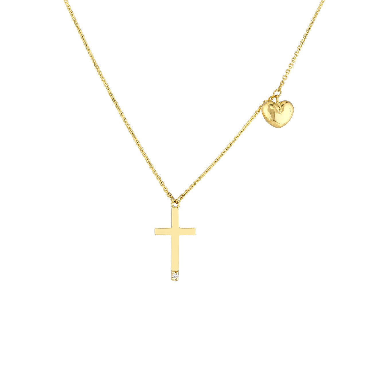 14k Yellow Gold Diamond Cross Heart Love Faith Pendant Charm Necklace