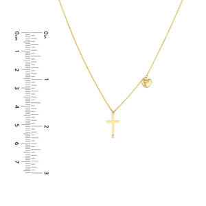 14k Yellow Gold Diamond Cross Heart Love Faith Pendant Charm Necklace