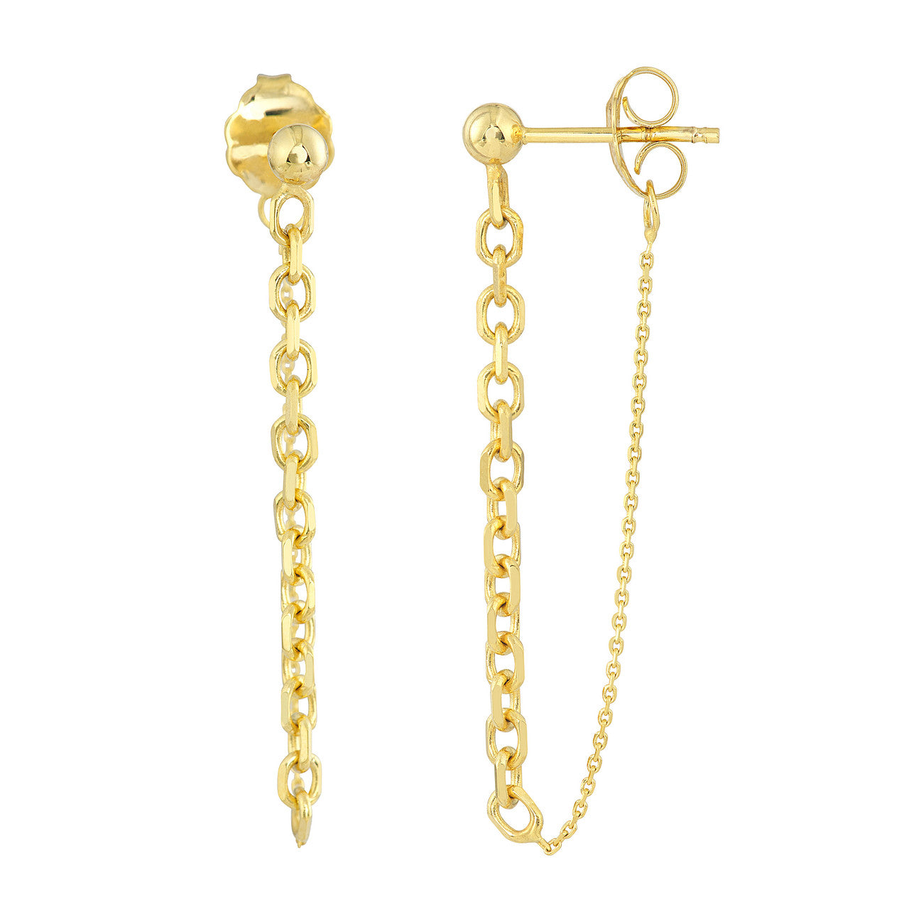 14k Yellow Gold Front to Back Chain Drape Dangle Earrings