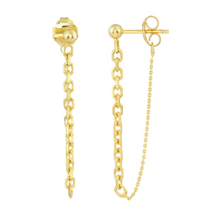 14k Yellow Gold Front to Back Chain Drape Dangle Earrings