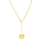 画像をギャラリービューアに読み込む, 14k Yellow Gold Puff Textured Heart Charm Lariat Y Paper Clip Link Necklace Chain
