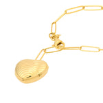 Ladda upp bild till gallerivisning, 14k Yellow Gold Puff Textured Heart Charm Lariat Y Paper Clip Link Necklace Chain
