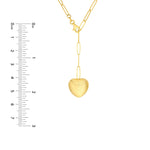 Cargar imagen en el visor de la galería, 14k Yellow Gold Puff Textured Heart Charm Lariat Y Paper Clip Link Necklace Chain
