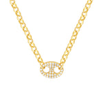 Carica l&#39;immagine nel visualizzatore di Gallery, 14k Yellow Gold Diamond Mariner Center Pendant Rolo Link Necklace
