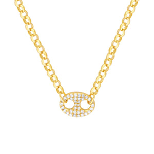 14k Yellow Gold Diamond Mariner Center Pendant Rolo Link Necklace