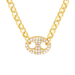 이미지를 갤러리 뷰어에 로드 , 14k Yellow Gold Diamond Mariner Center Pendant Rolo Link Necklace
