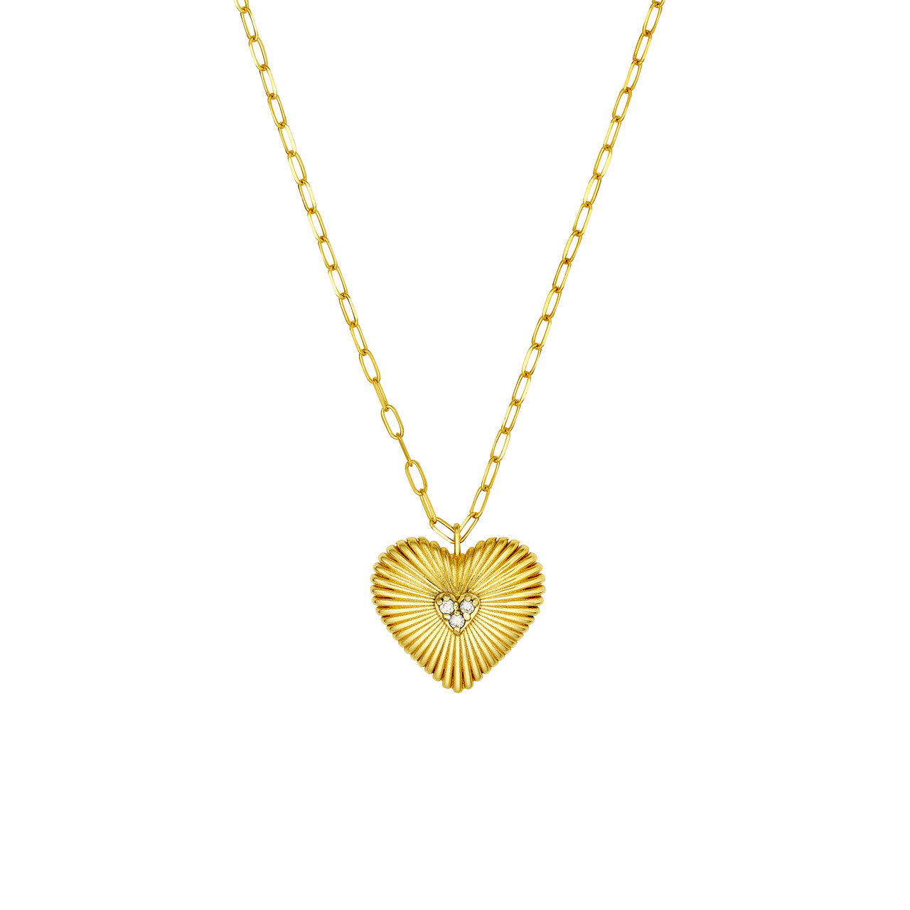 14k Yellow Gold Diamond Radiant Heart Talisman Pendant Charm Necklace