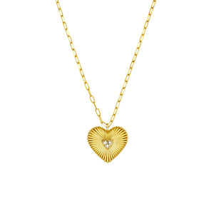 14k Yellow Gold Diamond Radiant Heart Talisman Pendant Charm Necklace