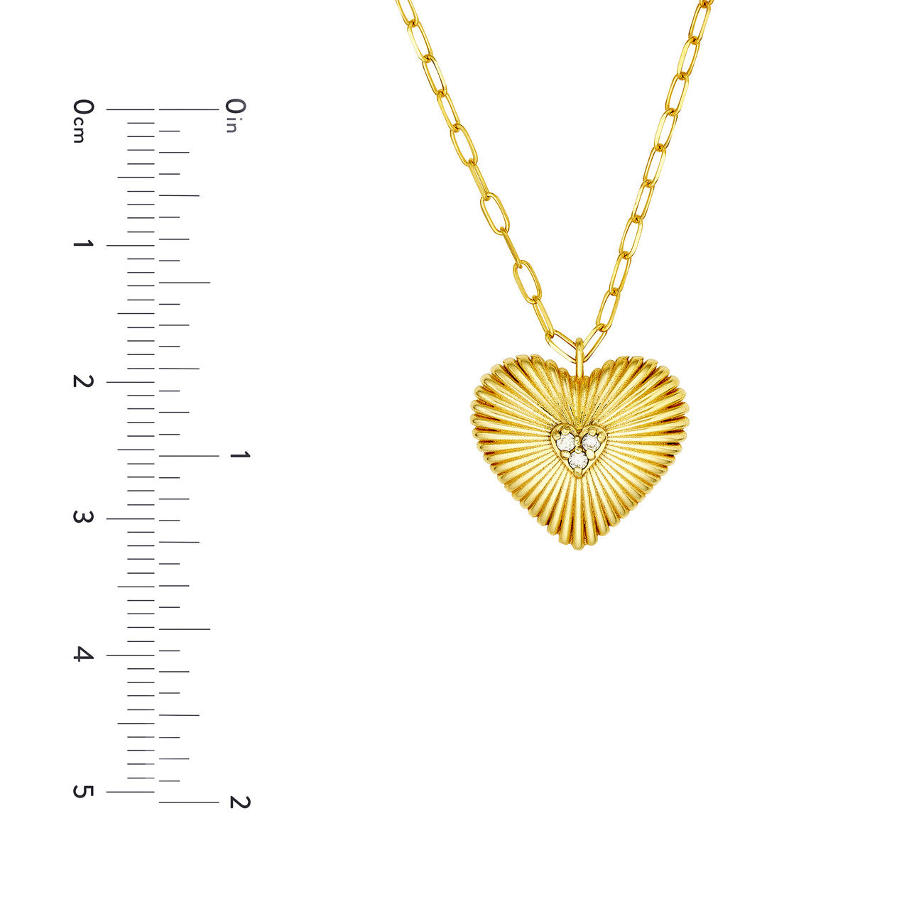 14k Yellow Gold Diamond Radiant Heart Talisman Pendant Charm Necklace