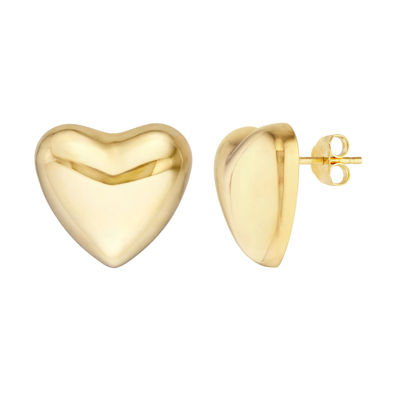 14k Yellow Gold Puff Bubble Heart Post Stud Earrings