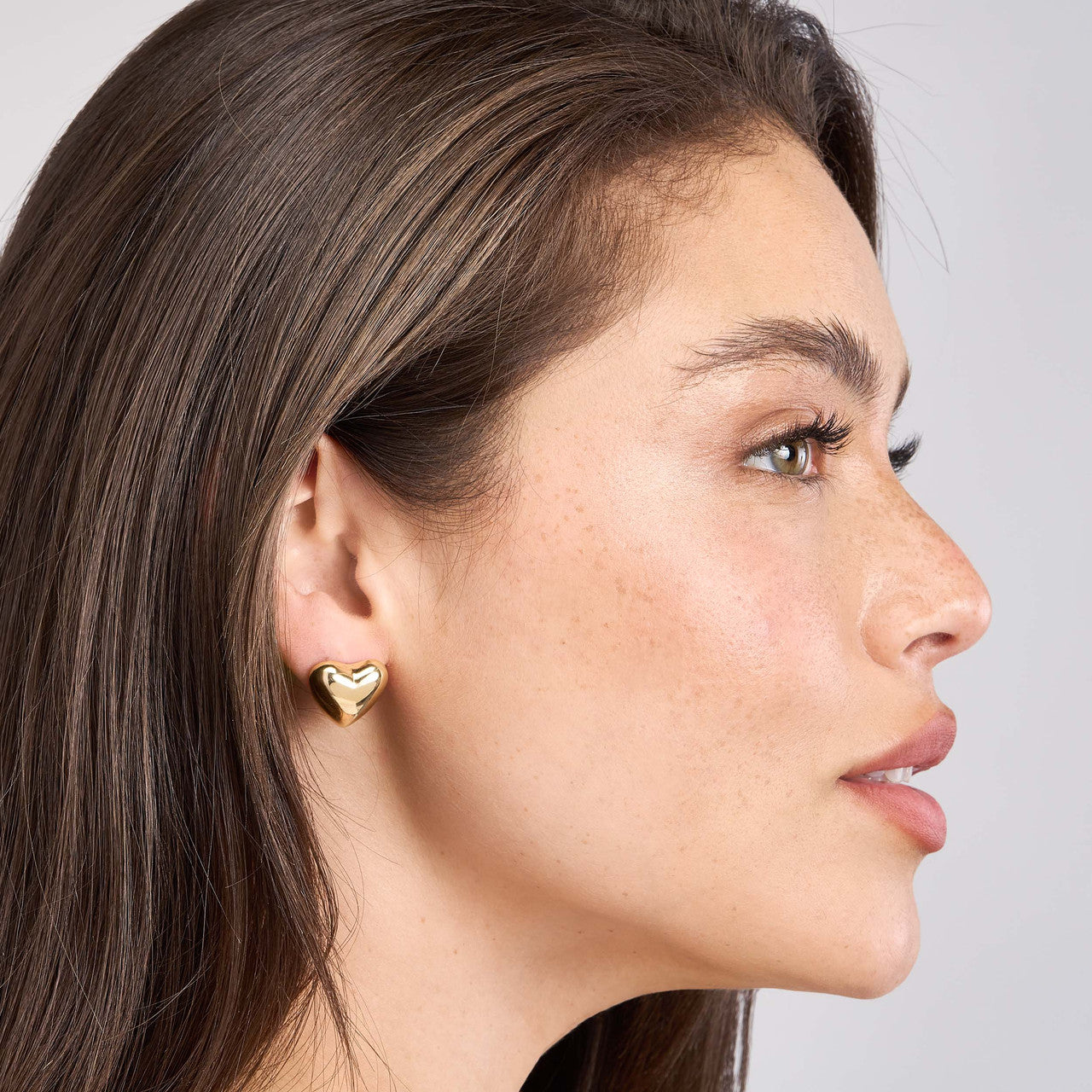 14k Yellow Gold Puff Bubble Heart Post Stud Earrings