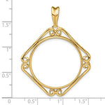 Charger l&#39;image dans la galerie, 14k Yellow Gold Prong Coin Bezel Holder for 27mm Coins or 1/2 oz American Eagle or US $10 Dollar Liberty or US $10 Indian or 1/2 oz Panda Cushion Shape Scroll Design Pendant Charm
