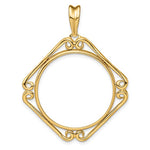 Charger l&#39;image dans la galerie, 14k Yellow Gold Prong Coin Bezel Holder for 27mm Coins or 1/2 oz American Eagle or US $10 Dollar Liberty or US $10 Indian or 1/2 oz Panda Cushion Shape Scroll Design Pendant Charm
