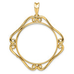 Charger l&#39;image dans la galerie, 14k Yellow Gold Prong Coin Bezel Holder for 30mm Coins or 1/2 oz Maple Leaf or 1/2 oz Cat Cushion Shaped Scroll Design Pendant Charm
