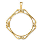 Load image into Gallery viewer, 14k Yellow Gold Prong Coin Bezel Holder for 34.2mm Coins or $20 Dollar Liberty or US $20 Saint Gaudens Cushion Shaped Scroll Design Pendant Charm
