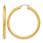 Charger l'image dans la galerie, 14K Yellow Gold Round Diamond Cut Hoop Earrings 50mm x 4mm
