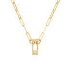 Cargar imagen en el visor de la galería, 14k yellow gold diamond rectangle push clasp lock connector pendant charm hanger bail enhancer
