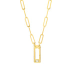 Load image into Gallery viewer, 14k Yellow Gold Diamond Rectangle Push Clasp Lock Connector Pendant Charm Hanger Bail Enhancer
