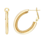 Load image into Gallery viewer, 14K Yellow Gold Popcorn High Polish Post Omega Back Hoop Earrings
