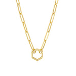 Lade das Bild in den Galerie-Viewer, 14k yellow gold diamond hexagon push clasp lock connector pendant charm hanger bail enhancer
