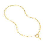 Load image into Gallery viewer, 14k Yellow Gold Diamond Oval Key Push Clasp Lock Connector Pendant Charm Hanger Bail Enhancer
