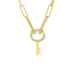 Load image into Gallery viewer, 14k Yellow Gold Diamond Oval Key Push Clasp Lock Connector Pendant Charm Hanger Bail Enhancer

