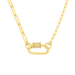 Load image into Gallery viewer, 14k Yellow Gold Genuine Diamond Carabiner Oval Clasp Lock Connector Pendant Charm Hanger Bail Enhancer
