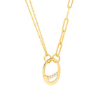 Indlæs billede til gallerivisning 14k Yellow Gold Diamond Oval Push Lock Chain Connector Pendant Charm Hanger
