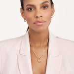 Indlæs billede til gallerivisning 14k Yellow Gold Diamond Oval Push Lock Chain Connector Pendant Charm Hanger
