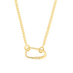 Afbeelding in Gallery-weergave laden, 14k Yellow Gold Diamond Carabiner Push Lock Asymmetrical Chain Connector Pendant Charm Hanger
