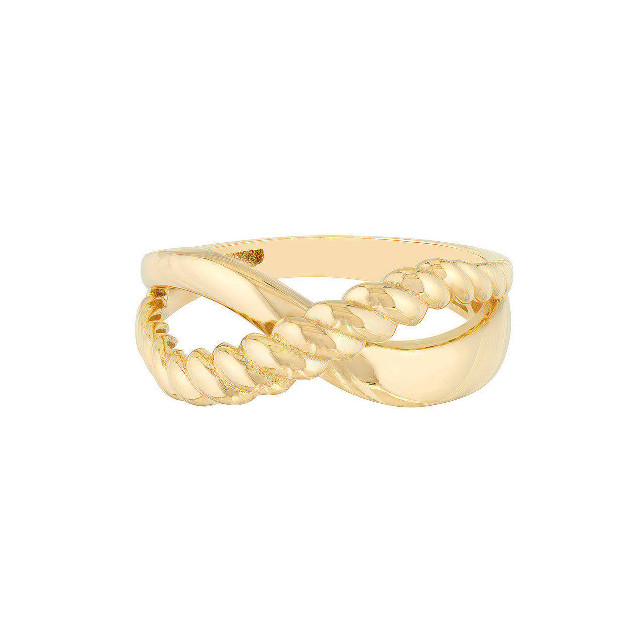 14k Yellow Gold Ribbed Crossover Infinity Ring