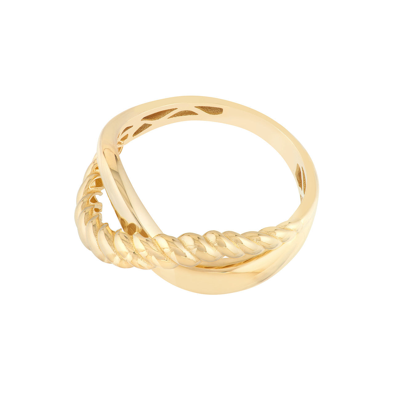 14k Yellow Gold Ribbed Crossover Infinity Ring