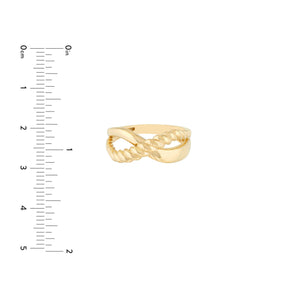 14k Yellow Gold Ribbed Crossover Infinity Ring