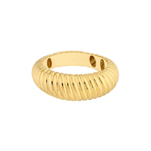 14k Yellow Gold Classic Modern Contemporary Graduated Ribbed Textured Ring