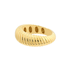 14k Yellow Gold Classic Modern Contemporary Graduated Ribbed Textured Ring