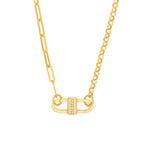 Indlæs billede til gallerivisning 14k Yellow Gold Diamond Double Sided Buckle Push Lock Chain Connector Pendant Charm Hanger
