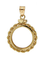 Afbeelding in Gallery-weergave laden, 14K Yellow Gold 1/10 oz American Eagle 1/10 oz Krugerrand Coin Holder Holds 16.5mm Coins Rope Bezel Screw Top Pendant Charm
