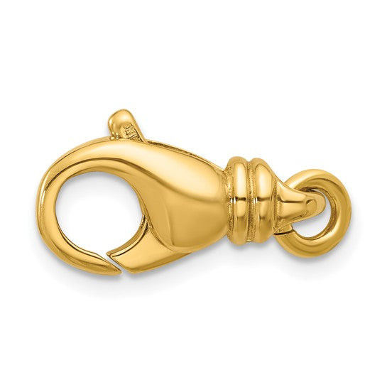 18K Yellow Gold Fancy Lobster Clasp Front View 21.3mm x 10.65mm with Jump Ring