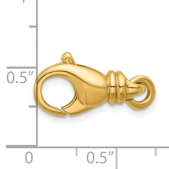 18K Yellow Gold Fancy Lobster Clasp with Jump Ring on Size Scale 21.3mm x 10.65mm