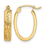 將圖片載入圖庫檢視器 10K Yellow Gold Brushed Diamond Cut Oval Hoop Earrings 19mm x 13mm x 1.4mm
