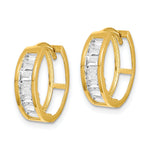 Load image into Gallery viewer, 10K Yellow Gold Baguette CZ Hinged Round Hoop Earrings 15mm x 4mm
